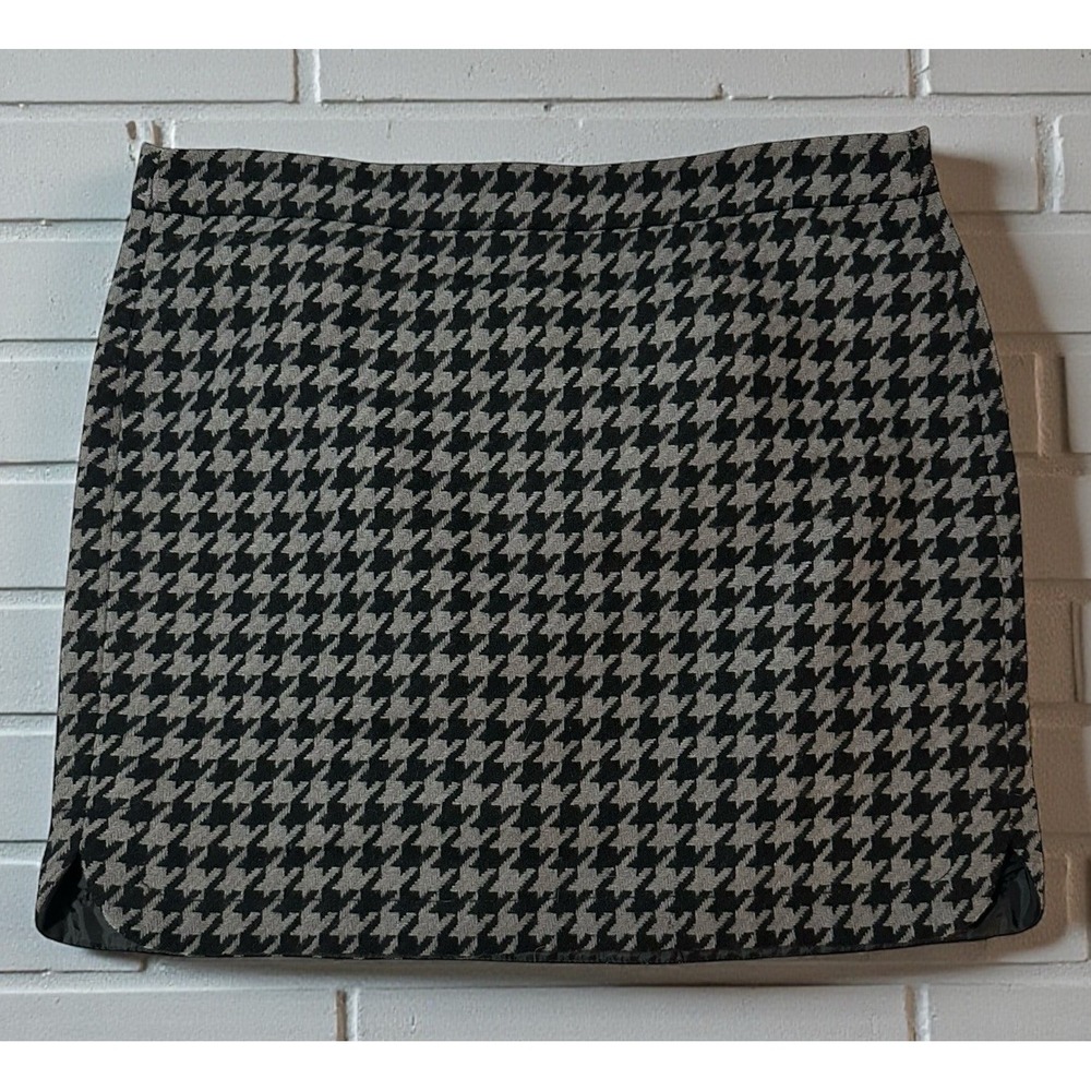 J.CREW Houndstooth Wool Blend Mini Skirt Size 10 Preppy Office Business